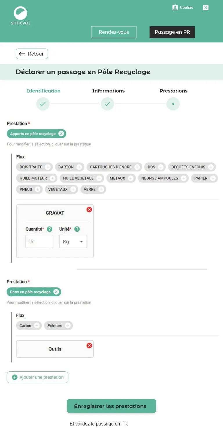 Design Interface d'inscription aux services usagers Smicval