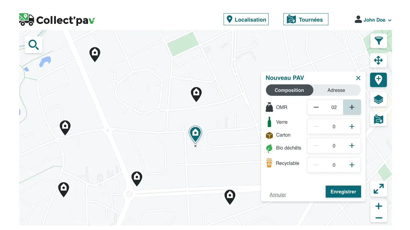 Image de maquette UI pour l'écran "Ajouter un Pav" dans le logiciel Collect'Pav