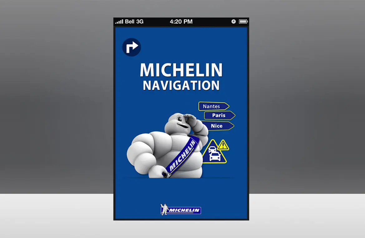 illustration de l'écran d'accueil de l'application Michelin Navigation