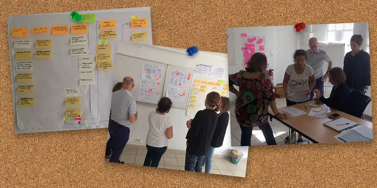 Images de l'atelier d'approche par scénarios pour analyser les besoins du SI Pension du MDA de La Rochelle