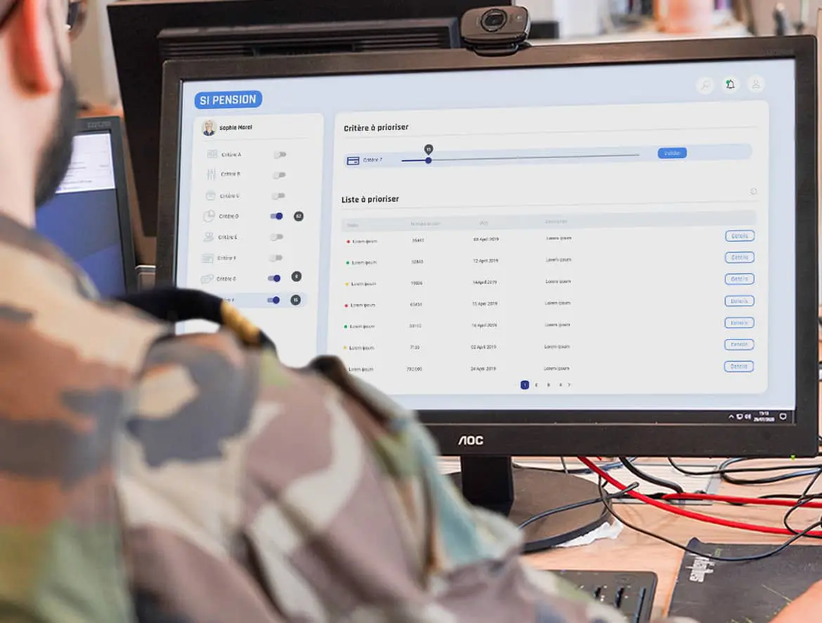 Exemple d'écran d'interface conçu à partir des ateliers avec les agents du SPRP du MDA de La Rochelle