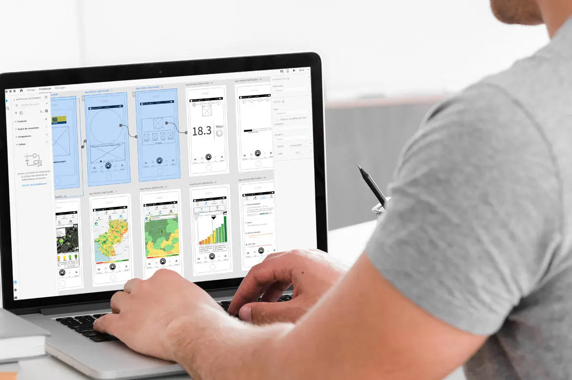 UX/UI Designer utilise Adobe XD pour concevoir des wireframes