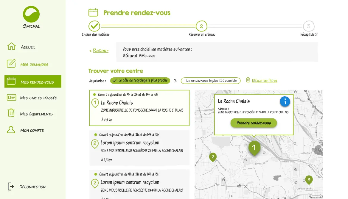Wireframe illustratif pour les demandes de rendez-vous
